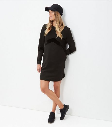Blaack Velvet Chevron Tunic Dress | New Look