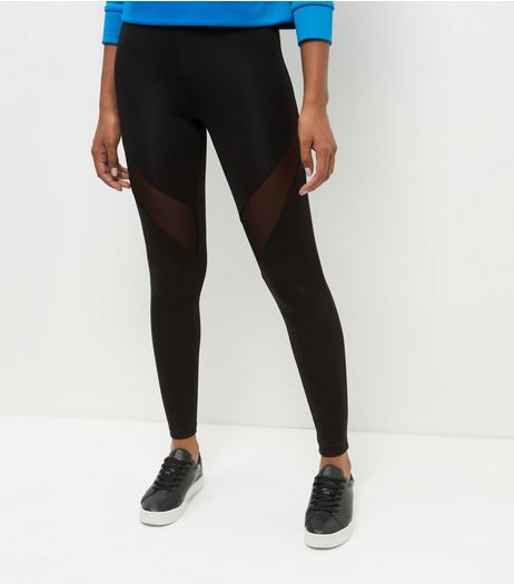 Black Scuba Mesh Panel Sports Leggings | New Look