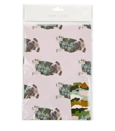 White Camo Pug Print Gift Wrapping Paper | New Look