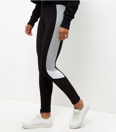 Black Airtex Colour Block Panel Leggings | New Look