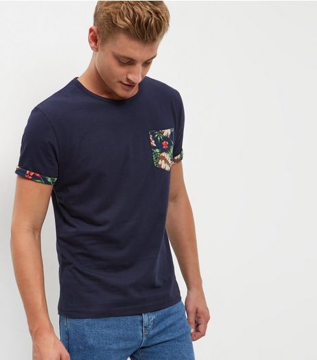 Black Abstract Print Panel Contrast Trim T-Shirt | New Look
