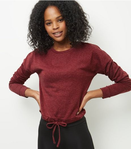 Dark Red Airtex Back Drawstring Long Sleeve Top | New Look