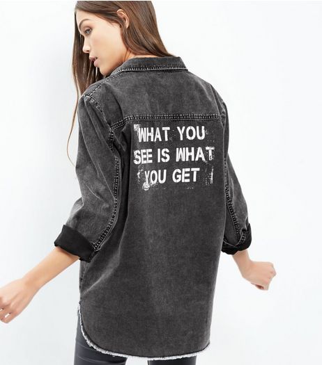 Black Acid Washed Slogan Shirt | New Look