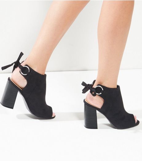 Black Peep Toe Sling Back Heeled Mule | New Look