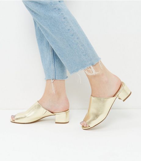 Gold Metallic Peep Toe Mules | New Look