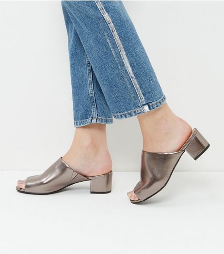 Bronze Peep Toe Mules | New Look