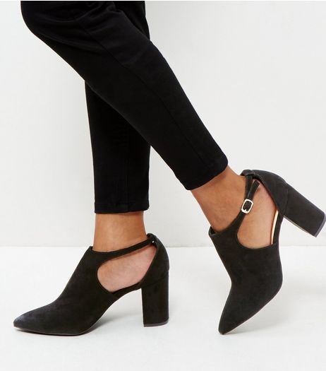 Wide Fit Black Suedette Cut Out Pointed Boots | New Look