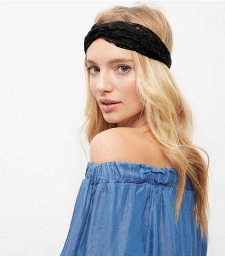 Black Lace Turban Headband | New Look