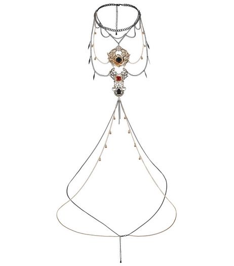 Silver Rose Pendant Layered Bodychain | New Look