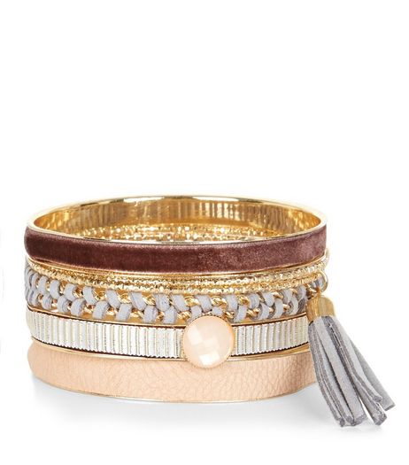 5 Pack Gold Metallic Bangles | New Look