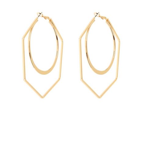 Gold Hexagon and Circle Hoop Earrings | New Look