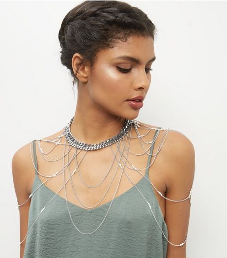 Dark Grey Chain Drape Bodychain | New Look