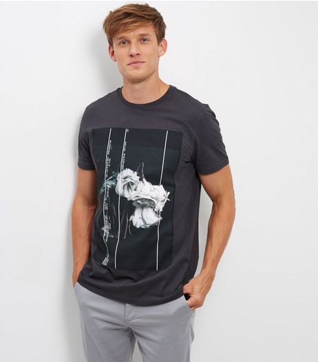 Grey Rose Print Cotton T-shirt | New Look