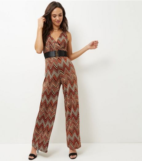 Mela Orange Chevron Belted Jumpsuit | New Look
