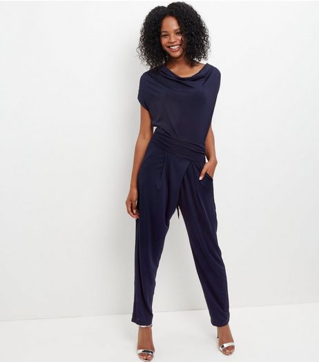 Mela Navy Cowl Neck Jumpsuit | New Look