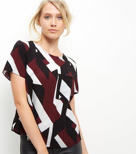 Red Colour Block Single Pocket T-Shirt | New Look