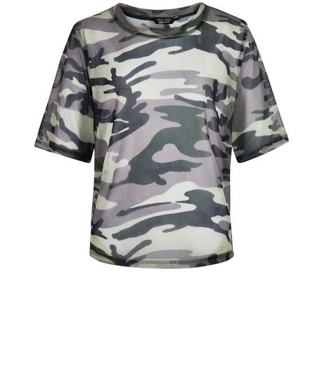 Teens Green Camo Print Mesh T-Shirt | New Look