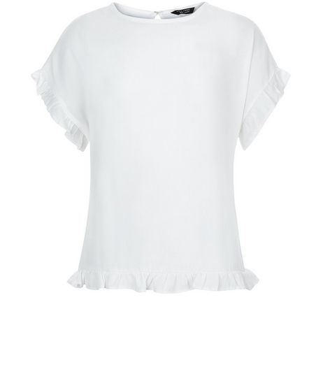 Teens Cream Frill Hem Short Sleeve Top | New Look