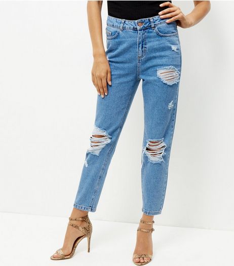Blue Ripped Mom Jeans | New Look