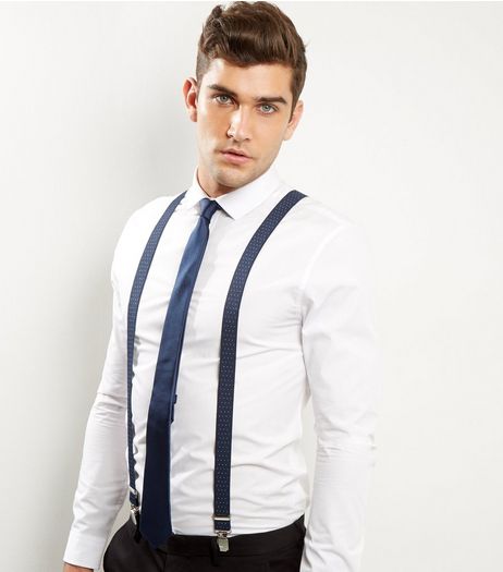 Navy Spot Print Braces | New Look