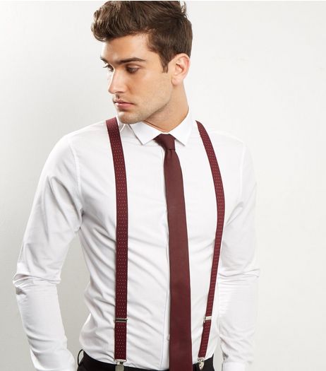 Dark Red Spot Print Braces | New Look