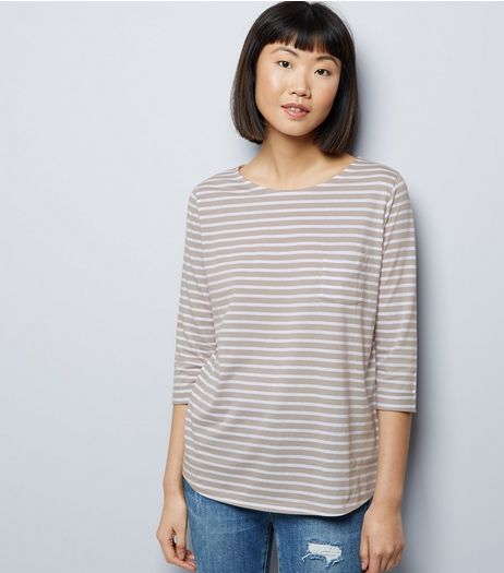 White Stripe 3/4 Sleeve Top | New Look