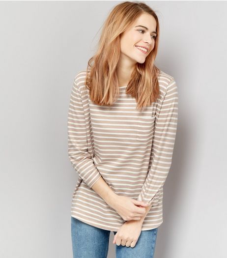Brown Stripe 3/4 Sleeve Top | New Look