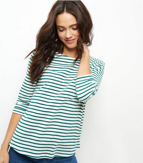 Green Stripe 3/4 Sleeve Top | New Look