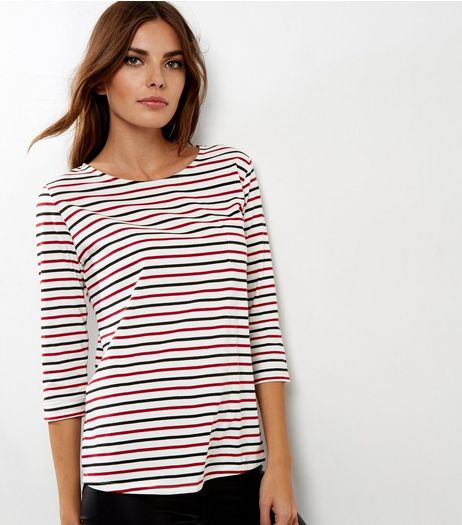 Red and Black Stripe 3/4 Sleeve Top | New Look