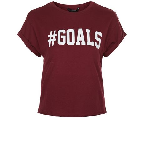 Teens Burgundy #Goals Crop Top | New Look
