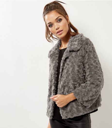 Mela Dark Grey Faux Fur Jacket | New Look