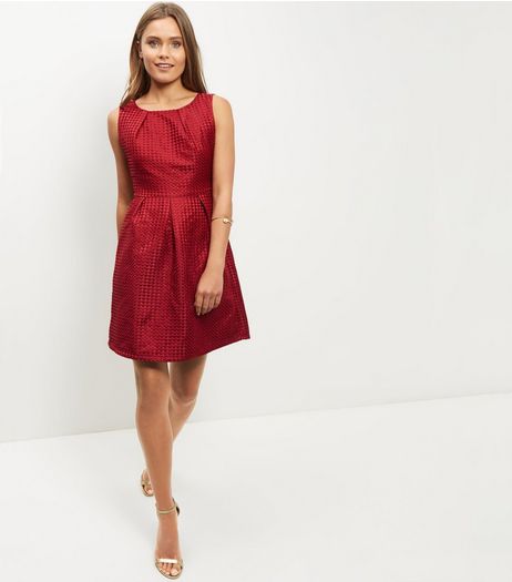 Mela Red Pleated Skater Dress | New Look