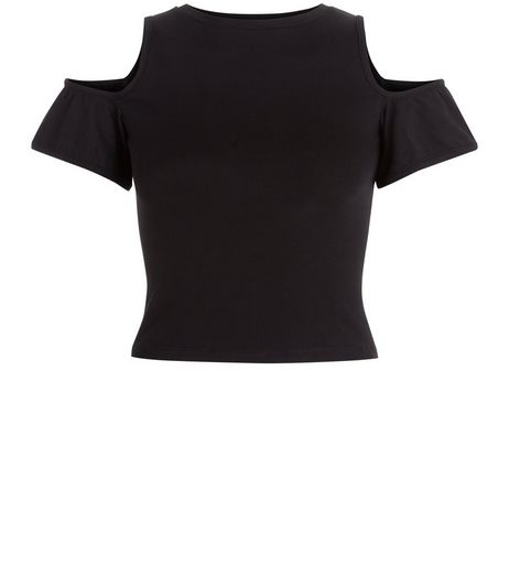 Teens Black Cold Shoulder Frill Sleeve Top | New Look