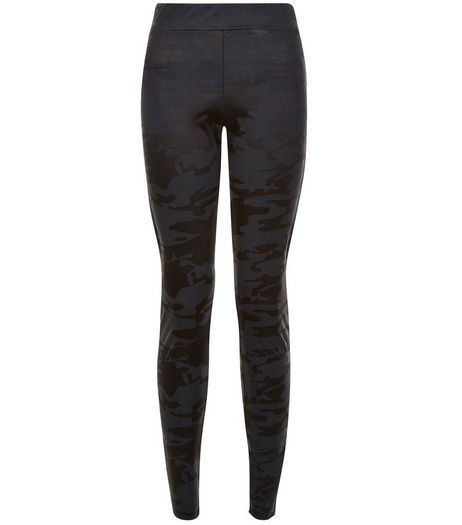 Teens Black Camo Print Coated Leggings | New Look