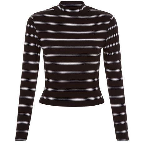Teens Black Stripe Ribbed Funnel Neck Top | New Look