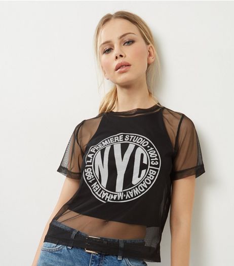 Black NYC Print Mesh T-Shirt | New Look