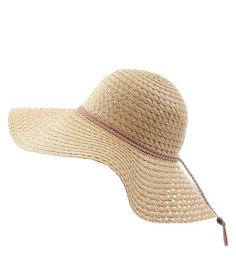 Stone Suedette Plait Trim Floppy Hat | New Look