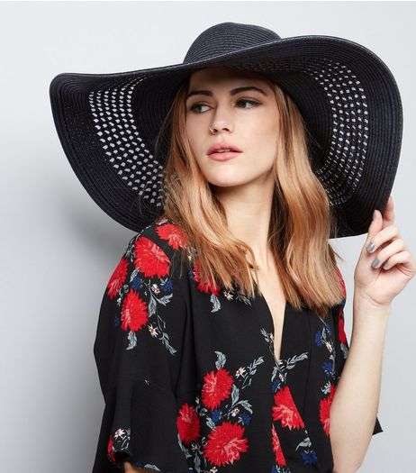 Black Mesh Weave Flopy Hat | New Look