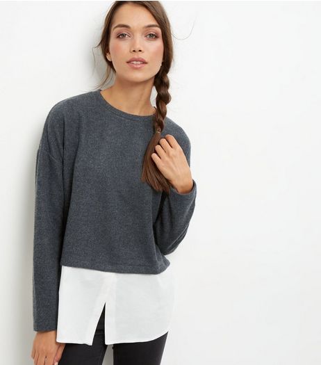 Dark Grey Brushed 2 in 1 Top | New Look