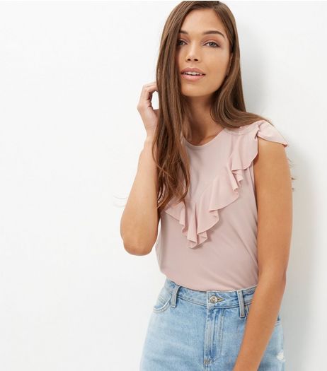 Mid Pink V Ruffle Trim Sleeveless Top | New Look