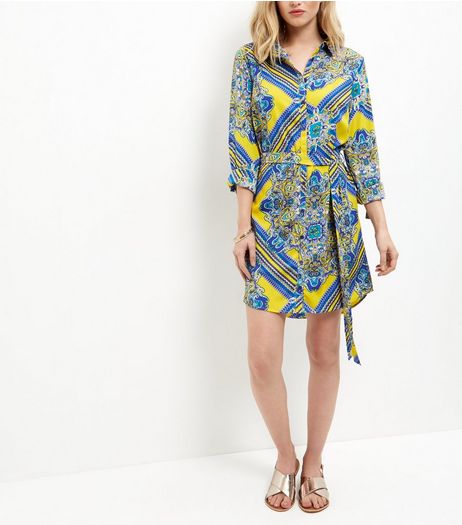 AX Pars Yellow Abstract Print Shirt Dress | New Look
