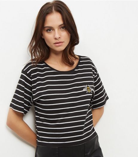 Black Stripe Bug Badge Print T-Shirt | New Look