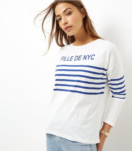 Navy Stripe Fille De NYC Long Sleeve Top | New Look