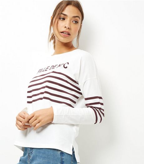 Burgundy Stripe Fille De NYC Long Sleeve Top | New Look