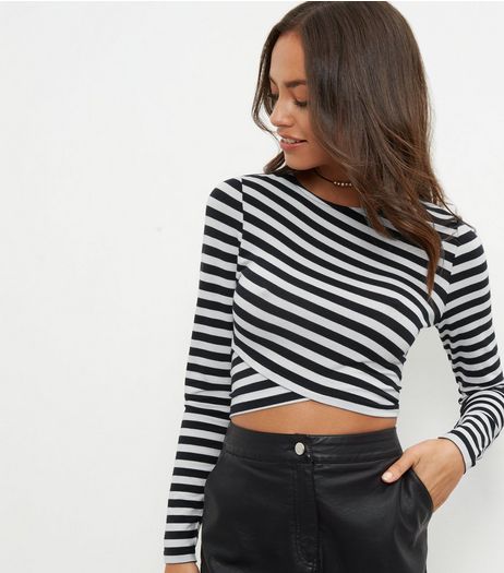 White Stripe Wrap Front Top | New Look