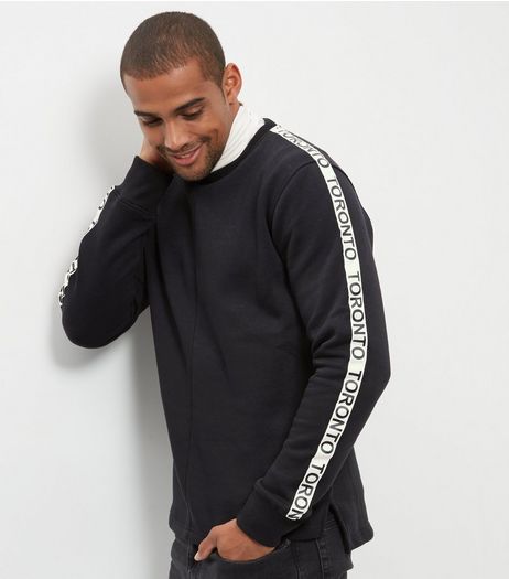 Black Toronto Print Tape Sleeve Sweater | New Look