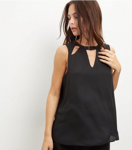 Black Cut Out Button Back Longline Top | New Look