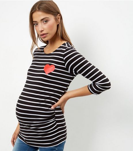 Maternity Blue Stripe Heart Detail Top | New Look