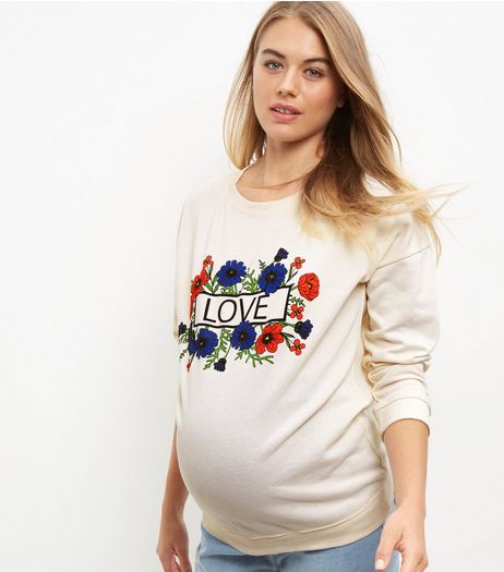 Maternity Cream Love Floral Print Sweater | New Look