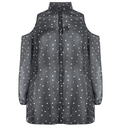 Curves Grey Star Print Cold Shoulder Shirt | New Look